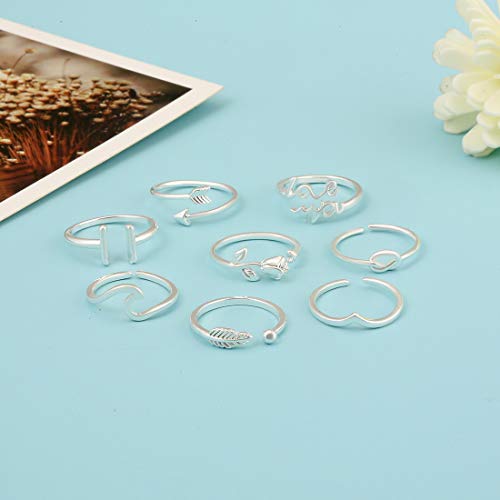 Wfyou 8Pcs Adjustable Rings For Women Chevron Arrow Wave Ring Simple Open Rings Set Stackable Thumb Ring Jewelry #TOP4