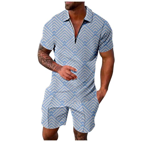 Ensemble décontracté homme à rayures avec blouse zippée et short léger