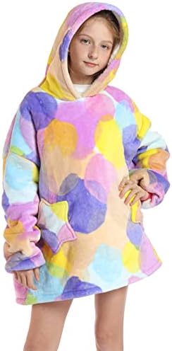 Kids Oversized Hoodie Blanket Fleece Sherpa Snuggle Sweatshirts Cute Animals Pattern Fluffy Pullover Ultra Soft Winter Warm Wearable Blanket for Boys Girls