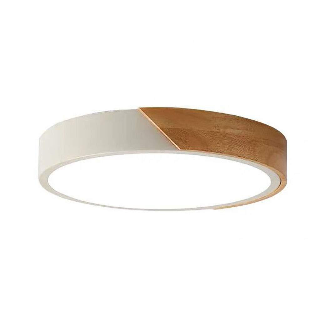 Lampe de plafond ronde pour salon en bois à intensité variable et verre opalin