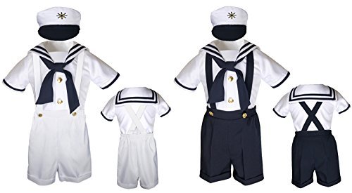 Unotux 4pc Sailor Nautical White Shorts Suit 4 Baby Boy kids Toddler S M L XL 2T 3T 4T (3T, NAVY BLUE)