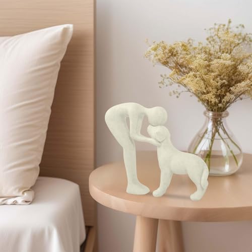 Kityemo Beige Keramik-Skulptur Mann und Hund – Hundestatue als Gedenkgeschenk für Haustiere,Dekoration für Büro, Wohnzimmer, Schlafzimmer, Zuhause, Tierfigur zur Erinnerung