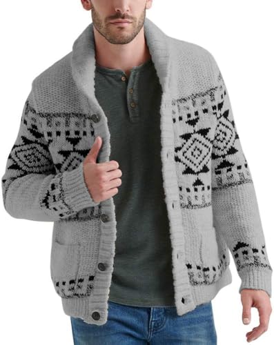 Runcati Men's Shawl Collar Cardigan Sweater Multi-Color Button Down Knitted Sweaters with Pockets