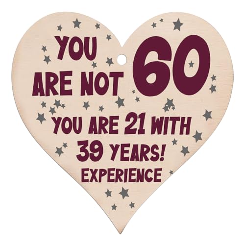 1 Piece of 60th Birthday Card, Wooden Heart-Shaped Plaque, Heart-Shaped Birthday Card, Love Brand, Handmade Pendant Gift, Heart-Shaped Decorative Hanging, Suitable for Birthday Gifts (10 * 10cm)