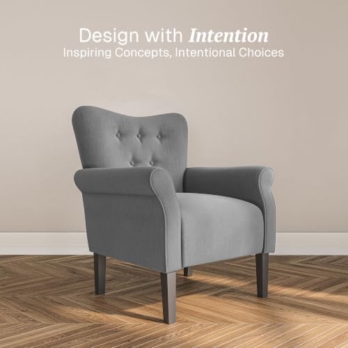 Image of BELLEZE Modern Accent Chair, High Back Armchair, Upholstered Wingback Side Chair, Padded Single Sofa with Wooden Legs for Living Room, Bedroom - Gray