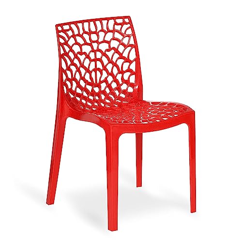 Image of Supreme Web Plastic Chair |Armless Chair for Dining Room Set, Home, Cafe & Outdoor Use |Weight Bearing Upto 220kgs (Color: Red; Set of 2)