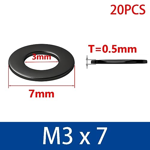 Qrity 20Pcs M3 Round Seal Washer Spacer, Carbon Steel Sealing Gasket Washers for Factory Repair M3 x 7mm, Black, M3 x 7 mm - Image 2