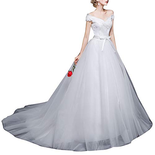 Vestido de Dama de Honor de Boda Vestido de Novia de Manga Corta Y Encaje Largo Vestido de Novia Vestido de Novia de Cuello V Adecuado para Vestidos de Noche de Boda en el Jardín d