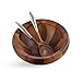 Nambe Yaro Acacia Wood Salad Bowl with 2 Salad Servers | Made of Acacia wood Alloy | Large Deep Wooden Bowls | Acacia Wood Salad Bowl Set | Designed by Sean O’hara