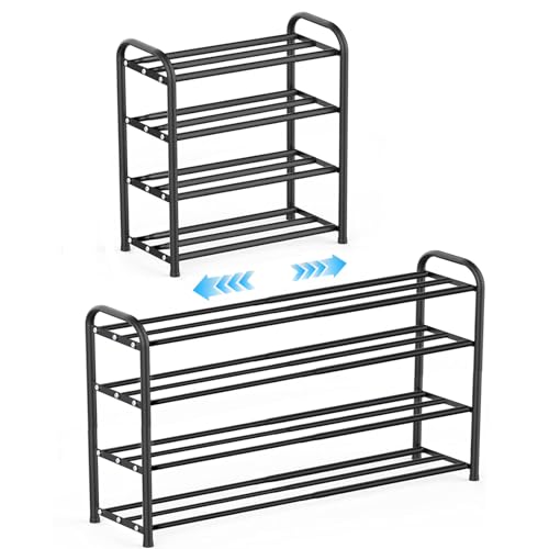 Kongming Étagère à chaussures en métal noir - Extensible - Rangement à chaussures - Peu encombrant - Réglable de 43 à 78 cm de large - Pour armoire, entrée,...