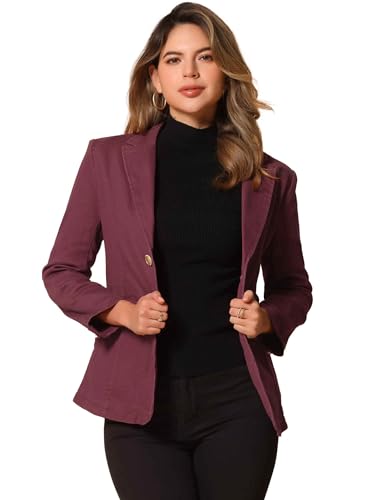 Allegra K Notched Lapel Denim Blazer for Women's Casual Work