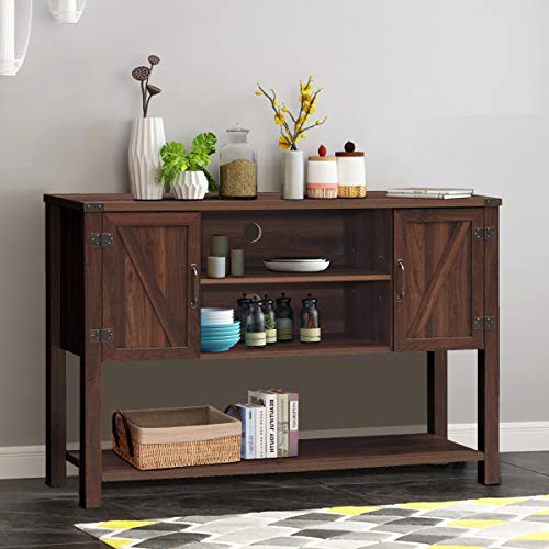 Tangkula Console Table Buffet Table, Modern Sideboard With Storage Cabinets And Bottom Shelf, Contemporary Tall Buffet Storage Cabinet, Kitchen Dining Room Furniture (Brown) #TOP1