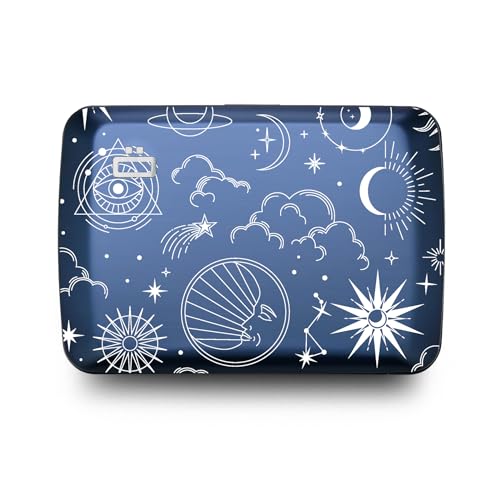 Image of OGON -DESIGNS- Aluminum Card Holder Wallet, RFID Protection. Model : OSLO | Durable & secure metal clasp. One-hand opening with instant card access. Holds up to 10 cards & bills.