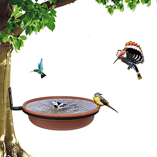 Bird Feeder Tree Mounted with Heavy Duty Sturdy Steel 8.5 in Diameter1.85 Deep Brick Red Bird Bath Tray Installed on Wooden Fences Trees Deck Indoor and Outdoor Walls