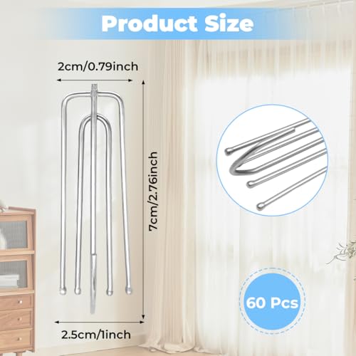 Miniatura 2 de 60 Piezas Ganchos Para Cortinas De Acero Inoxidable, Ganchos De Metal Para Cortinas, Utilizado Para Pellizcar Cortinas, Gancho De Pliegues Para Cortina, Gancho Cortina Para Cortina De Ducha
