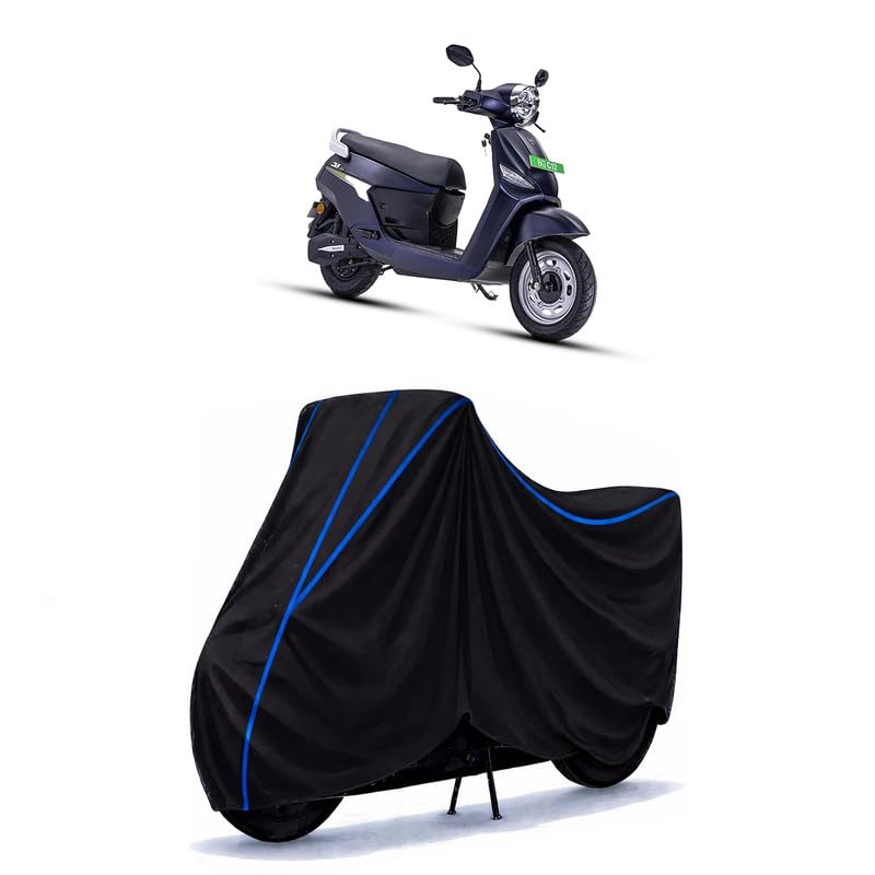 Image of Scooty Cover Water Resistant for C12i | Universal Scooter & Bike Cover | Heavy Duty UV Dust, Rain & Scratch Protection | Elastic Fit All Weather Indoor Outdoor | Black with Blue Piping