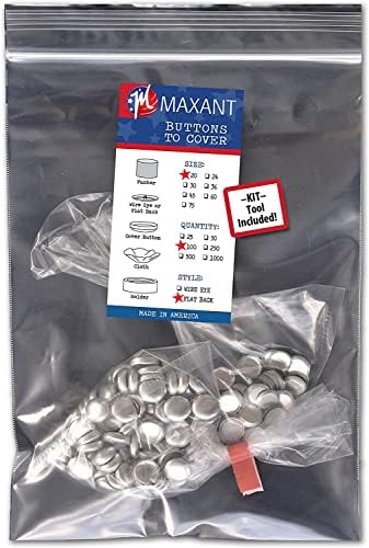 100 Cover Buttons - Made in USA - Self Cover Buttons with Flat Backs(no Wire) Size 20 with Tool