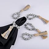 Getfitsoo Halloween Napkin Ring Set of 6, Black & White Plaid Tassel Napkins Rings Holders, Rustic N