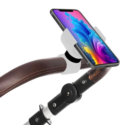 Renimove Soporte movil para Carrito Bebe Apto para telefonos hasta 7.5' de Pantalla facil de Ajustar Estable y Seguro Entretenimiento diseño Compacto y Resistente (Blanco)