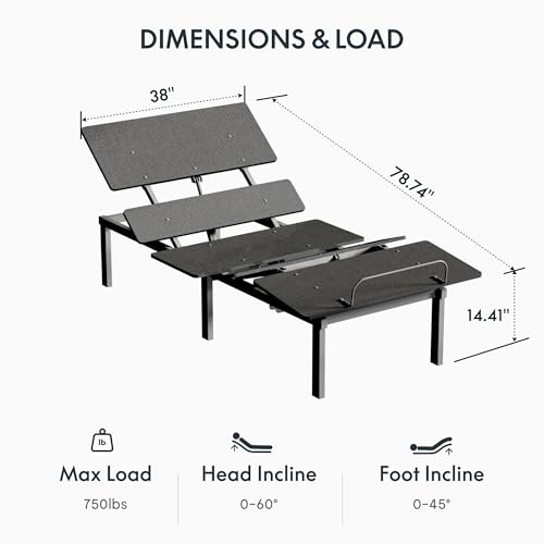 Image of FLEXISPOT Adjustable Bed Frame Base Twin XL, Head and Foot Incline, Zero Gravity, One-Touch Flat, 2 Memory Settings, Wireless Remote, Flashlight, Whisper Quiet Durable Motor, Mattress Holder, S2E-PRO