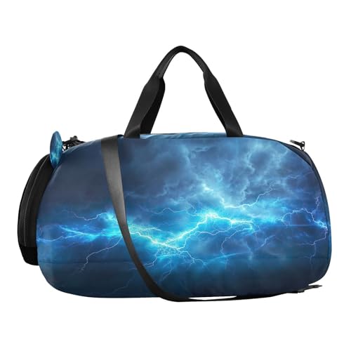 YETTASBIN Sport Travel Duffel Bag for Girls Boys, Thunder Lighting Large Waterproof Weekender Overnight Bag, Detachable Shoulder Strap Gym Bag with Shoe Compartment & Wet Pocket2