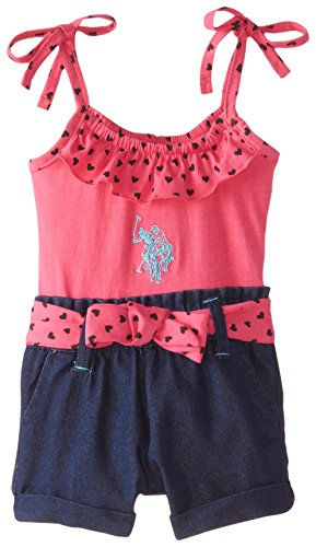 U.S. Polo Assn. Baby Girls' Jersey Top and Denim Romper