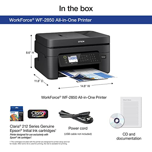 Image of Epson Workforce WF-2850 Wireless All-in-One Printer with Scan, Copy, Fax