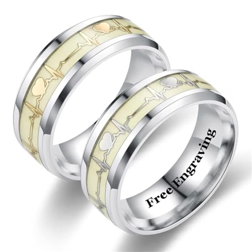 ECG Dark Luminous Couple Rings Customize His Her Promise Heartbeat Glowing Rings Wedding Bands Titanium Stainless Steel Silver Golden