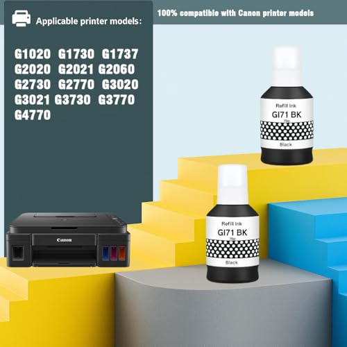 Image of KOSH GI-71 Refill Ink Compatible for Canon G1020,G2020,G2021,G2060,G3020,G3021,G3060 Printers (2, Black Pack of 2)