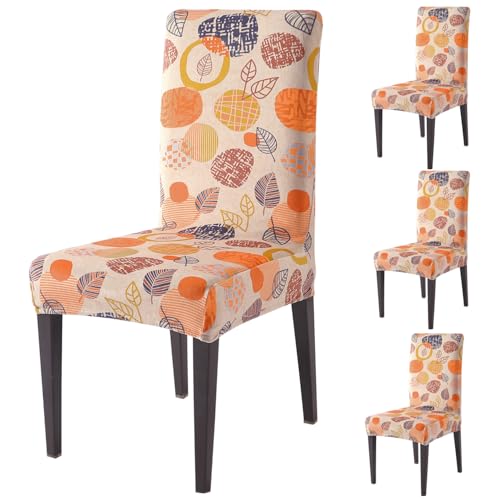 Image of HOKIPO Premium Printed Velvet Chair Cover Set of 4 for Dining Table, Coral Autumn Leaves (AR-5794-D1*4)