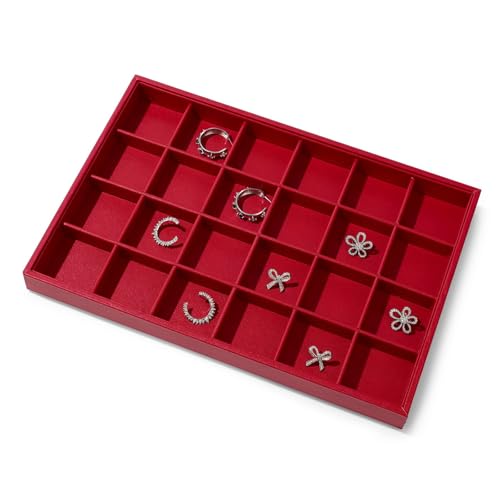 Papten 24-Grid PU Leather Jewelry Tray for Ring & Earring Storage Red by Papten - Image 4