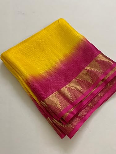 Image of Women's Bhagalpuri Pure Kota Doria Silk Net Saree With Temple Zari Border and Running Blouse Piece