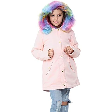 A2Z 4 Kids Girls Rainbow Faux Fur Parka Cover