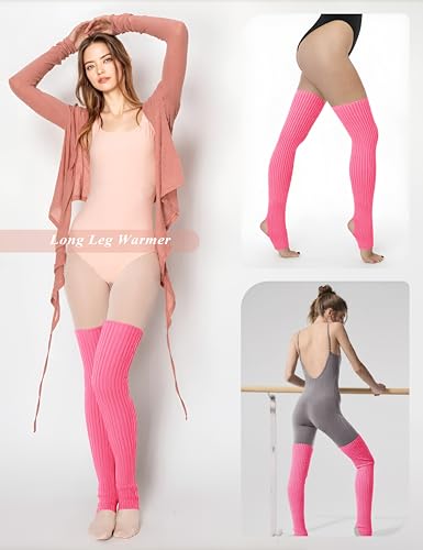 v28 Long Leg Warmer,Women’s Men 80s Party Ribbed Knit Dance Sports (Hole71-Camellia Rose) - Thumbnail 6