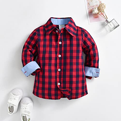 Camisa infantil para meninos de manga comprida inverno outono casaco para bebês roupas xadrez vermel