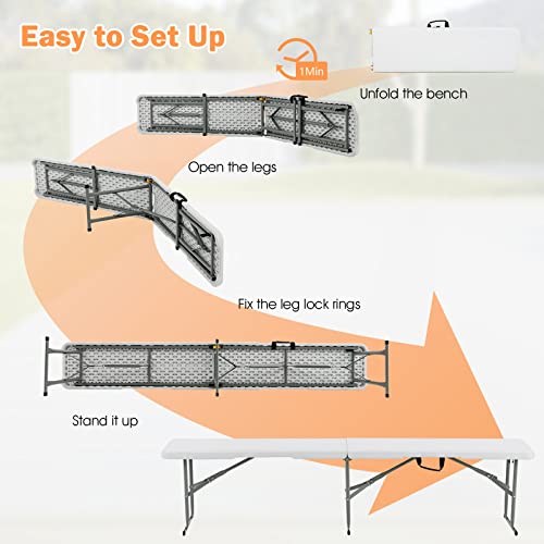 Goplus 6 Feet Plastic Folding Bench, Portable Foldable Bench Seat With 550 Lbs Capacity For Indoor Outdoor Picnic Party Camping Dining, Off-White, No Assembly Required #TOP4