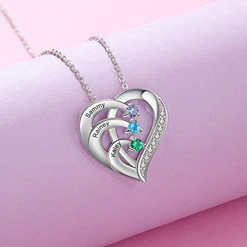 GLAMCARAT Personalized engraved mothers necklace with 3 birthstones family jewelry sterling silver custom name necklace gift for her sister grandma wife (sterling-silver)
