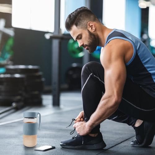 Shaker proteïneshake, 480 ml, klassieke loopshaker met 2 roerballen, BPA-vrij, kleine glazen shakerfles, lekvrije eiwitshaker voor fitness en proteïneshakes (blauw) - Afbeelding 5