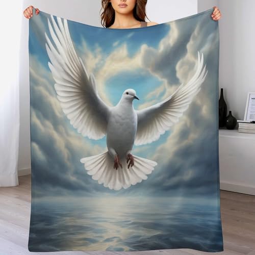 AAPZY Weiße Taube Kuscheldecke Flauschige Decke Decke Vier Jahreszeiten Wohndecke Dicke Sofadecke Couchdecke Weiche Fleecedecke Flannel Sofaüberwurf Tagesdecke Für Bett/Sofa （130×150cm）