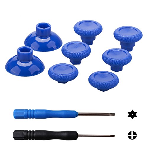Preisvergleich Produktbild 9CDeer 8 Stück Daumenknüppel Thumbstick Joystick Analogsticks Ersatz Reparatursätze Daumengriffe Thumb Grips Aufsätze KONKAV STIL Blau für PS4, Xbox One Controller, mit Schraubendreher