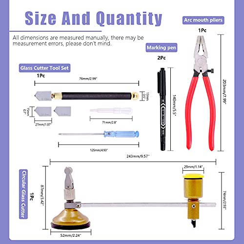 Wokape 11Pcs Glass Cutter Tool Kit, Circular Glass Cutter And Curve Jaw Glass Running Pliers With Rubber Tips, Pencil Oil Feed Carbide Tip Glass Cutter, 2Pcs Blades With Oil Dropper And Screwdrive #TOP1