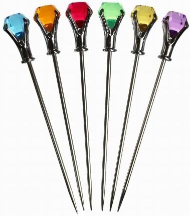 Colorful Diamond Head Martini Picks - Set of 6
