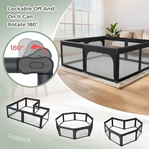Image of Foldable Baby Playpen, Shape & Size Adjustable Playpen for Toddler, 79x71 Large Play Pens Safety Mesh Foldable Playard for Babies, Portable Baby Fence Play Area Kids Play Pen, Black