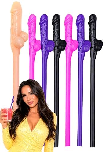 Bachelorette Party Willy Penis Shaped Pecker Straws Pack 30 Pcs Funny Novelty Drinking Straws Hen Adult Penis Party Decorations with 1 Big Penis Straw