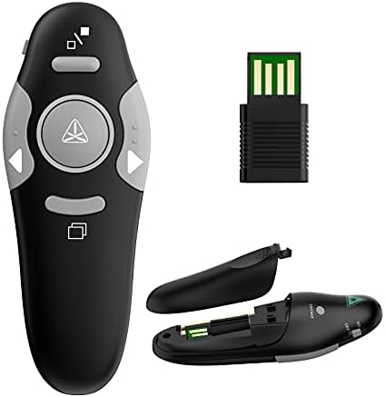 QUI Presentation Clicker Wireless Presenter Remote, RF 2.4GHz USB Powerpoint Clicker for Mac/Keynote/PPT/PC, Red Light Pointer for Presentations Remote for Office Classroom
