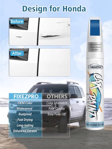 Image of B-593M Aegean /Diffused Sky Blue Metallic Car Touch Up Paint for Honda, Color Match Auto Paint Repair Pen,Professional Car Scratch Repair Remover Pen Quick Drying, Easy to Use