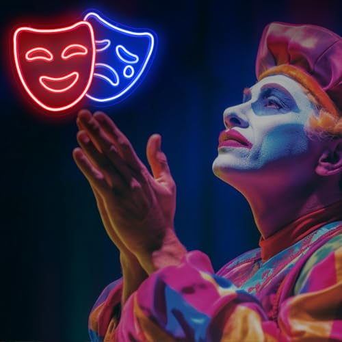 Image of Theater Mask Neon Sign Comedy And Tragedy Masks Led Sign Comedy Mask Neon Lights Movie Theater Wall Decor Drama Mask Light Up Sign for Home Theater Accessories