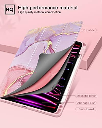 ZtotopCases Case for iPad Pro 11 inch 4th/3rd/2nd/1st Generation 2022/2021/2020/2018 with Pencil Holder,Shockproof Protective Slim Trifold Stand Smart Cover with Auto Sleep/Wake,Marble Pink