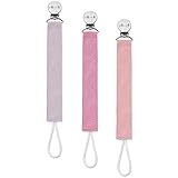 Ali+Oli Linen Strap Pacifier Clip (Flamingo) Set of 3 (10' x 1') Baby Pacifier Holder for Newborn Pacifiers & Teethers, Binky Clips, Silicone-Free Pacifier Clips