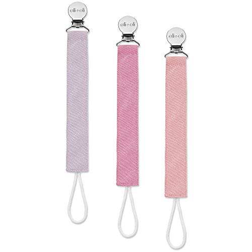 Image of Ali+Oli Linen Strap Pacifier Clip (Flamingo) Set of 3 (10" x 1") Baby Pacifier Holder for Newborn Pacifiers & Teethers, Binky Clips, Silicone-Free Pacifier Clips